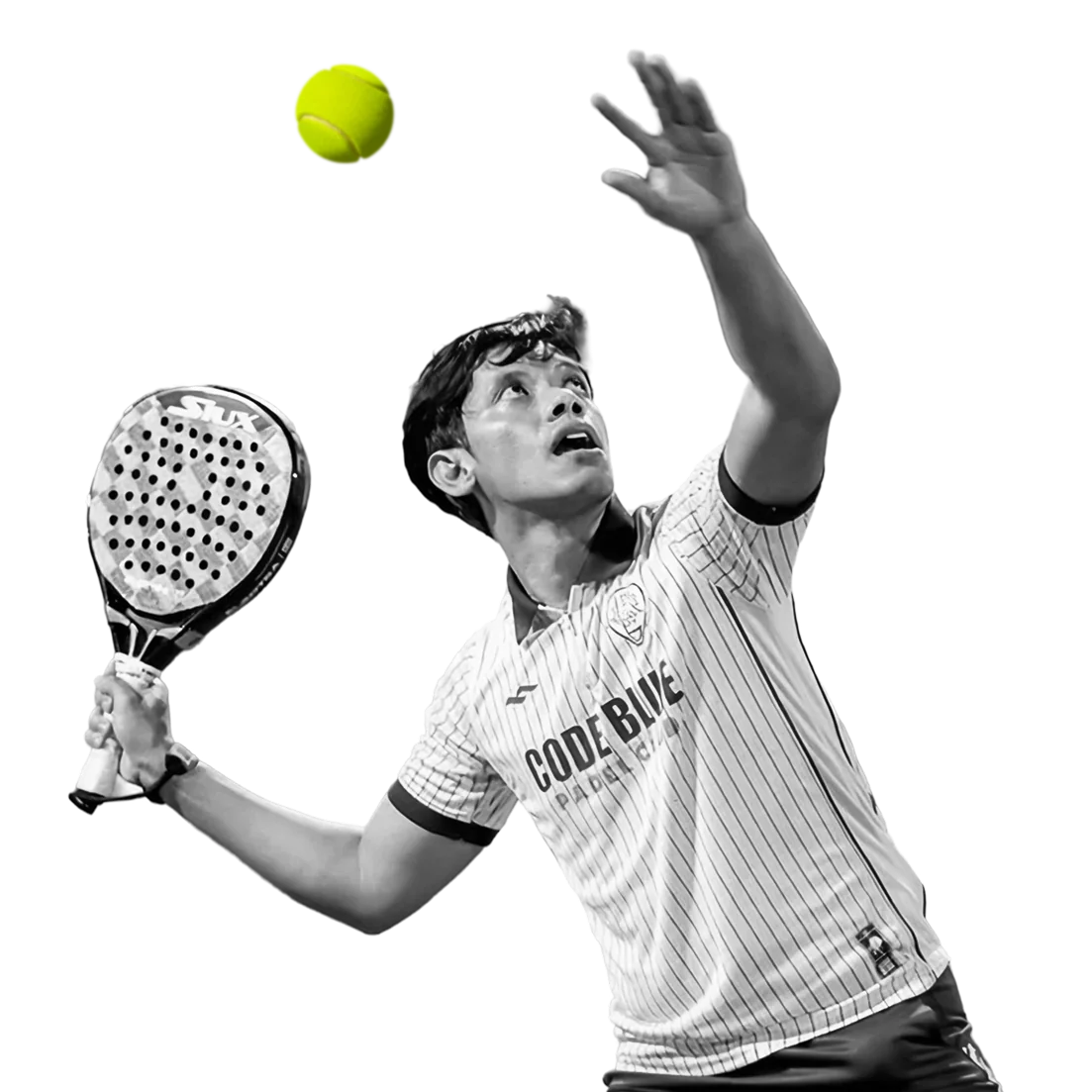Code Blue padel player preparing to serve